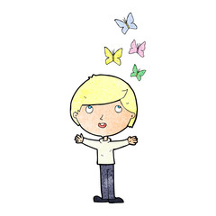 cartoon man and butterflies