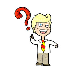 cartoon school boy asking question