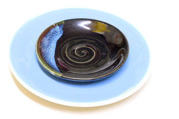 Soft blue dish with old dish