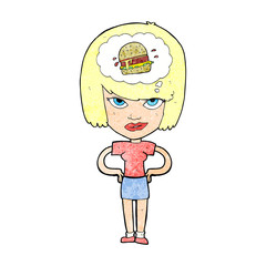 cartoon woman thinking about junk food