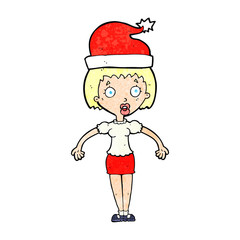 cartoon woman wearing christmas hat shrugging shoulders