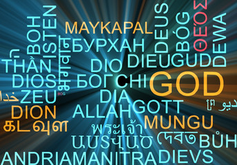 God multilanguage wordcloud background concept glowing