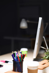 Designer lamps desk with laptop