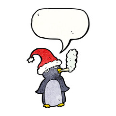 cartoon penguin in christmas hat smoking cigarette