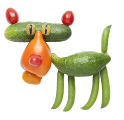 Funny tiger made of tomato and cucumber