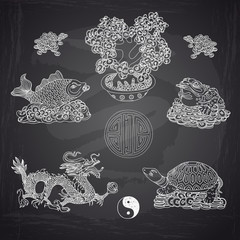 Vector illustration set with Feng Shui motives.