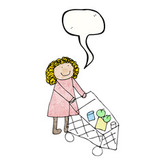 child's drawing of a woman shopping