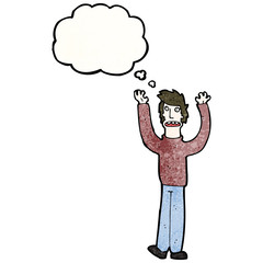 cartoon stressed man with thought bubble