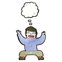 cartoon man with thought bubble squatting