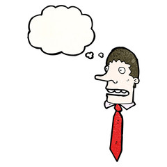 cartoon businessman's head with thought bubble