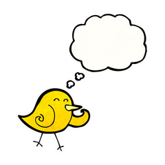 cartoon laughing bird with thought bubble