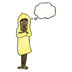 cartoon woman in raincoat