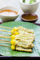 Grilled Pork Satay with Peanut Sauce and Vinegar, Thai food.