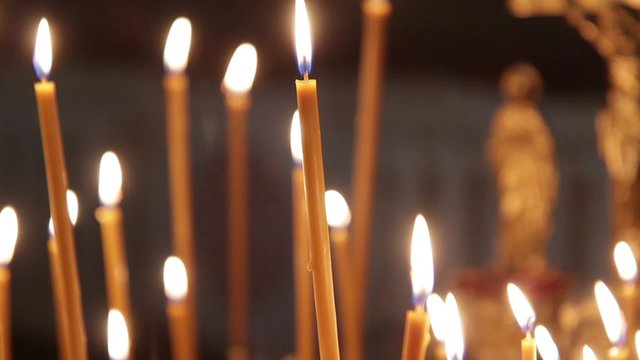 Burning Candles On A Golden Cndlestick. There Is The Sound
