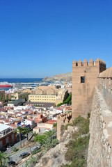 Fototapeta premium Panoramic view on the Andalusian city of Almeria from the top of Alcazaba fortress, on a sunny summer day.