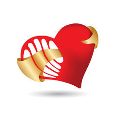 Red heart with golden ribbon