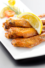 Fresh made chicken wing satay skewer