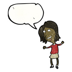 excited woman with speech bubble
