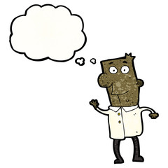 happy cartoon man in shirt with thought bubble