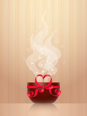 Cup with red heart-shaped bow