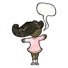 cartoon shy woman with speech bubble