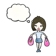 cartoon woman with bags