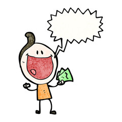 cartoon happy man with handful of cash