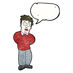 cartoon nervous man with speech bubble