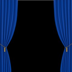 blue curtains on a black background