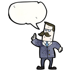 cartoon mustache man with speech bubble