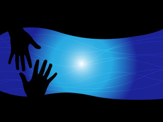 Abstract hands silhouette with blue background