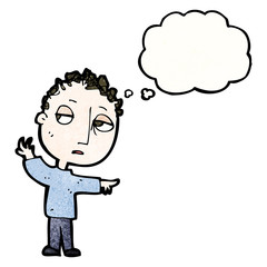 cartoon tired boy pointing