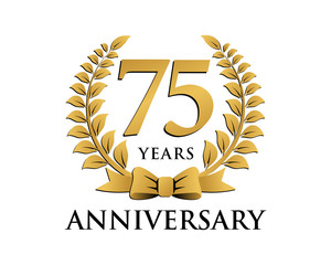anniversary logo ribbon wreath 75 - obrazy, fototapety, plakaty