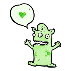 cartoon little alien in love