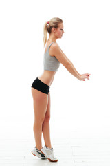 Fototapeta premium Fitness healthy women exercise in studio isolated