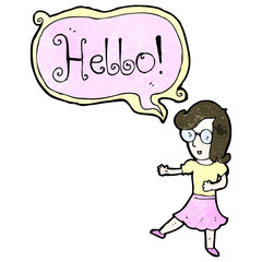 cartoon woman saying hello