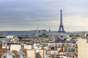 Eiffel Tower and Grand Palais, roofs of Paris