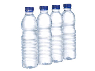 Rows of water bottles isolated on white background