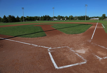A wide angle shot of a baseball field.