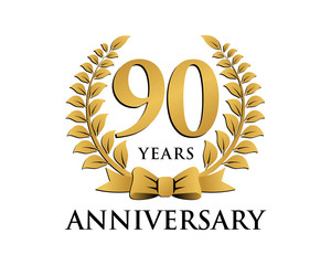 anniversary logo ribbon wreath 90 - obrazy, fototapety, plakaty