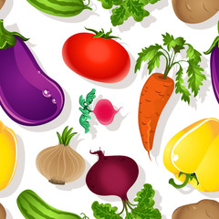 Seamless pattern of bright vegetables on a white background - to