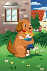 Fototapeta premium Kids Playing with Their Dogs
