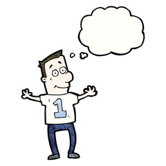 cartoon man in number one shirt