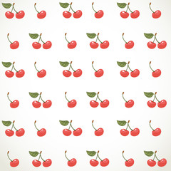 Decorative seamless ornament of cherries on white background