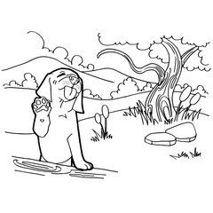 Coloring book with dog and landscape