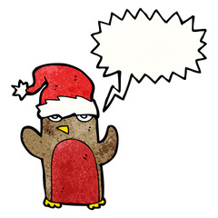 cartoon robin in santa hat