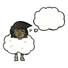 cartoon girl with head in clouds
