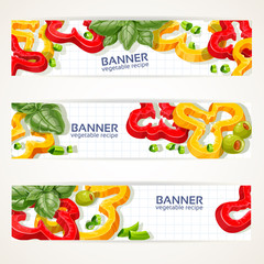 Vector horizontal banners with sweet peppers and basil
