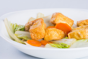 fried tofu with chinese pechay and oyster sauce