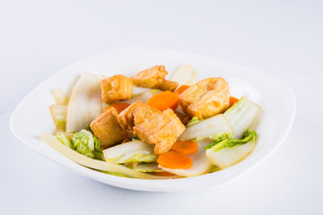 fried tofu with chinese pechay and oyster sauce